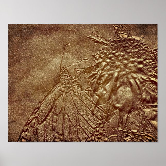 Sculpted Butterfly In Brown Nature Art Poster (Front)