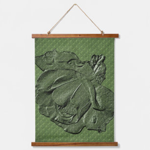 Sculpted Effect Green Rosebud Floral Art  Hanging Tapestry