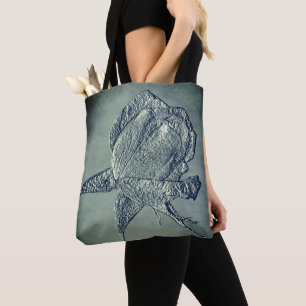 Sculpted Effect Silver Rosebud Flower Art Tote Bag