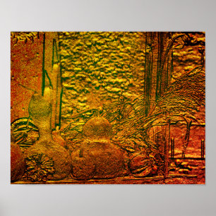 Sculpted Fall Gourds Cornstalks Nature Art Poster
