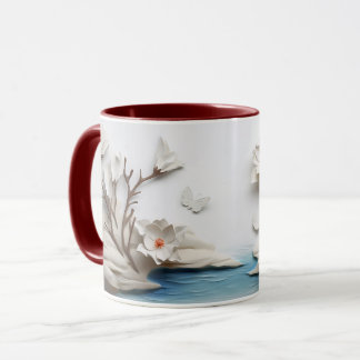 Sculpted Floral & Butterfly Serenity Ceramic Mug