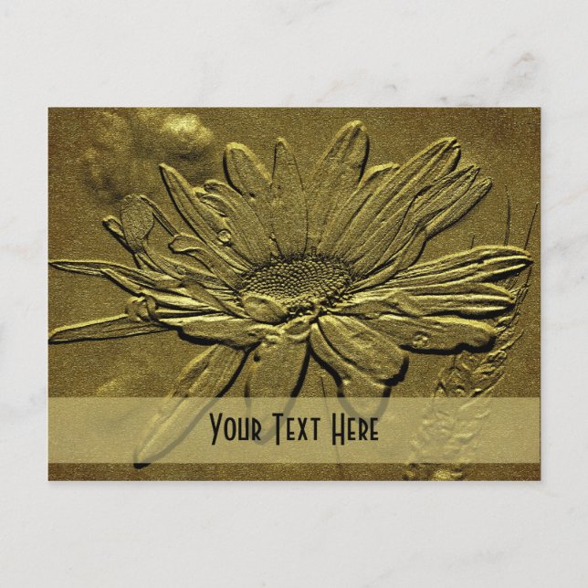 Sculpted Gold Daisy Floral Customisable Postcard (Front)