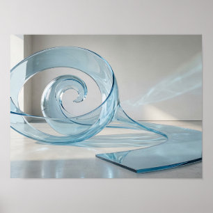 Sculptural Blue Glass Spiral Modern Wall Art