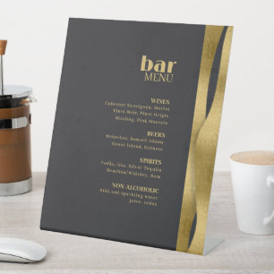 Sculptural Waves Bar Menu Matte Black Gold ID1312 Pedestal Sign