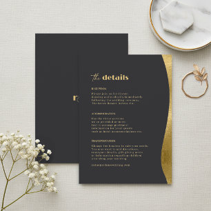 Sculptural Waves Wedding Details Black Gold ID1312 Enclosure Card