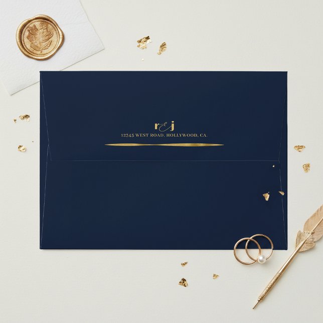 Sculptural Waves Wedding Gold Navy Blue ID1312 Envelope (Creator Uploaded)