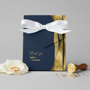 Sculptural Waves Wedding Gold Navy Blue ID1312 Favour Box