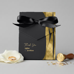 Sculptural Waves Wedding Matte Black Gold ID1312 Favour Box