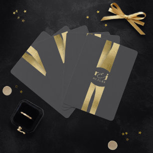 Sculptural Waves Wedding Matte Black Gold ID1312 Playing Cards
