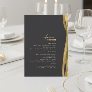 Sculptural Waves Wedding Menu Matte Black ID1312
