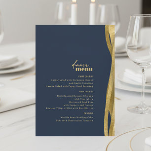 Sculptural Waves Wedding Menu Navy Gold ID1312