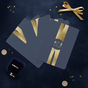 Sculptural Waves Wedding Navy Blue Gold ID1312 Playing Cards