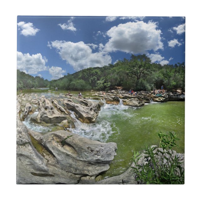 Sculpture Falls Pano - Barton Creek - Austin Texas Tile (Front)