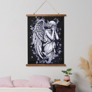 Sculpture of a Weeping Angel  - with Splashes 1 Hanging Tapestry