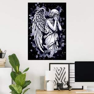 Sculpture of a Weeping Angel  - with Splashes 1 Poster