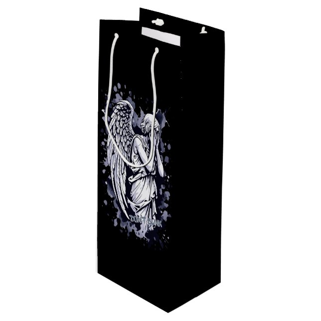 Sculpture of a Weeping Angel  - with Splashes 1 Wine Gift Bag (Front Angled)