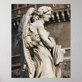 Sculpture of Angel with garment and dice on Sant Poster