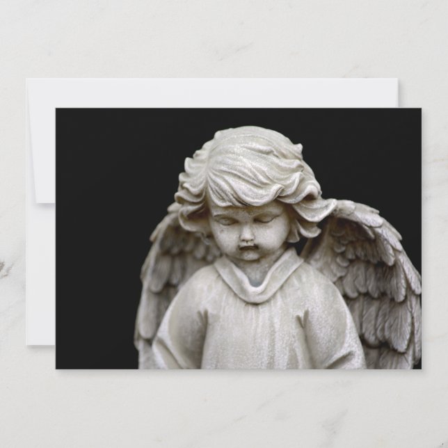 Sculpture of Cupid Angel, Memorial, Condolence Invitation (Front)
