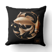 Sculptured Copper Metal Koi Swirl Throw Pillow