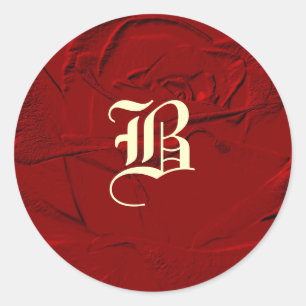 Sculptured Look Red Rose Monogram Classic Round Sticker