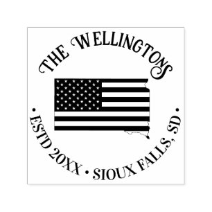 SD State Map Stars Stripes Family Name Date Loc Self-inking Stamp