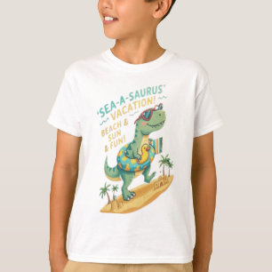Sea-A-Saurus Dinosaur Surfing - Funny Kids Summer T-Shirt