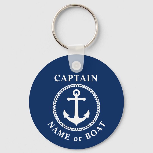 Sea Anchor Captain Name or Boat Photo Back Navy Key Ring (Front)