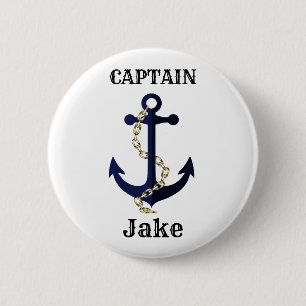 Sea anchor, chain, personalised 6 cm round badge