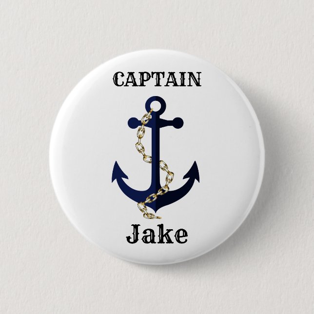 Sea anchor, chain, personalised 6 cm round badge (Front)