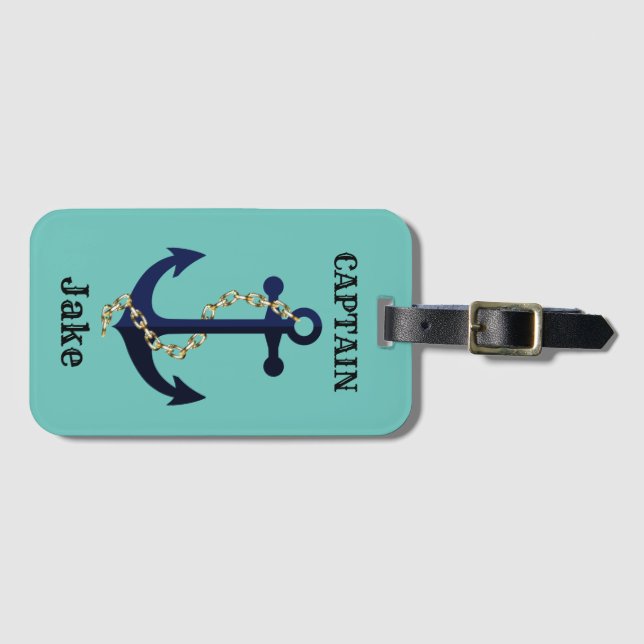 Sea anchor, chain, personalised luggage tag (Front Horizontal)