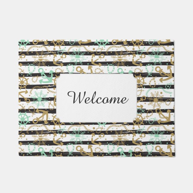 Sea Anchor Pattern | Add Your Text Doormat (Front)