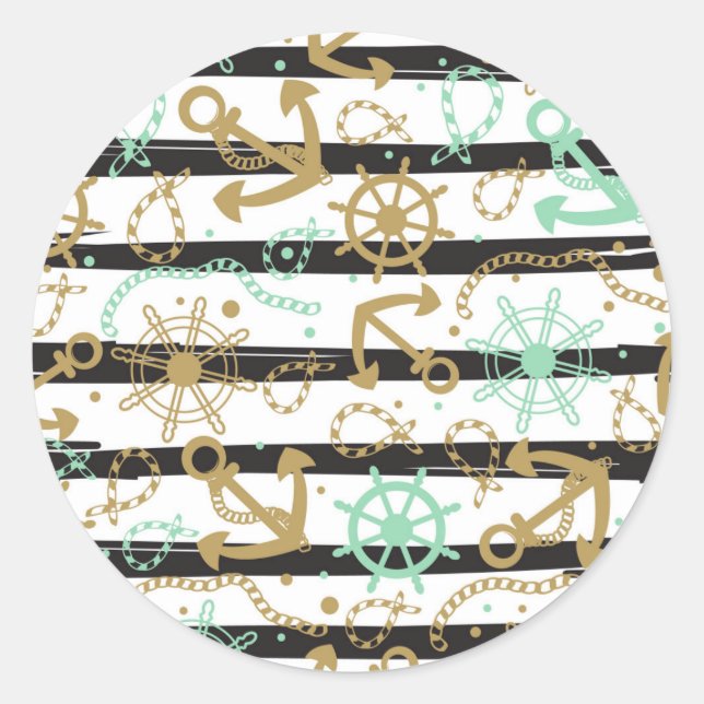 Sea Anchor Pattern Classic Round Sticker (Front)