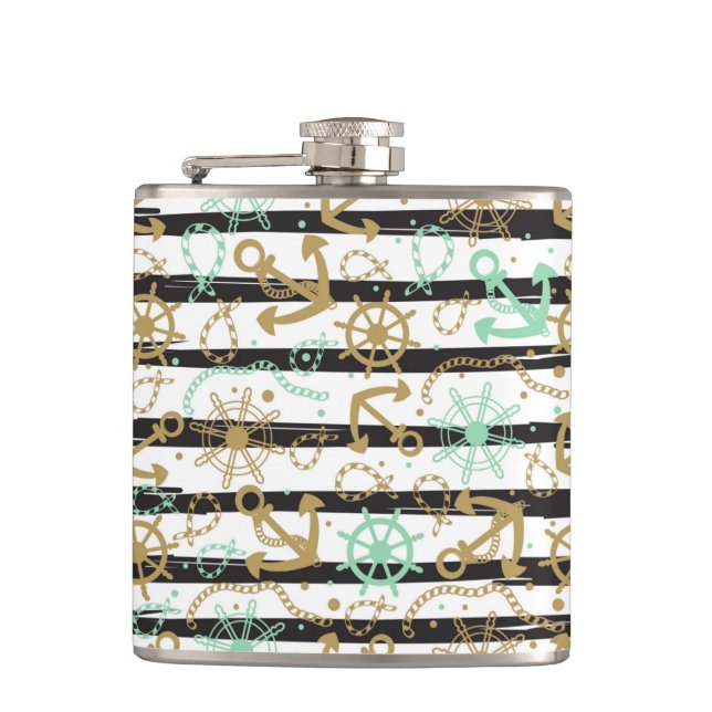 Sea Anchor Pattern Hip Flask (Front)