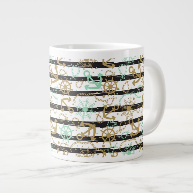 Sea Anchor Pattern Large Coffee Mug (Front Right)