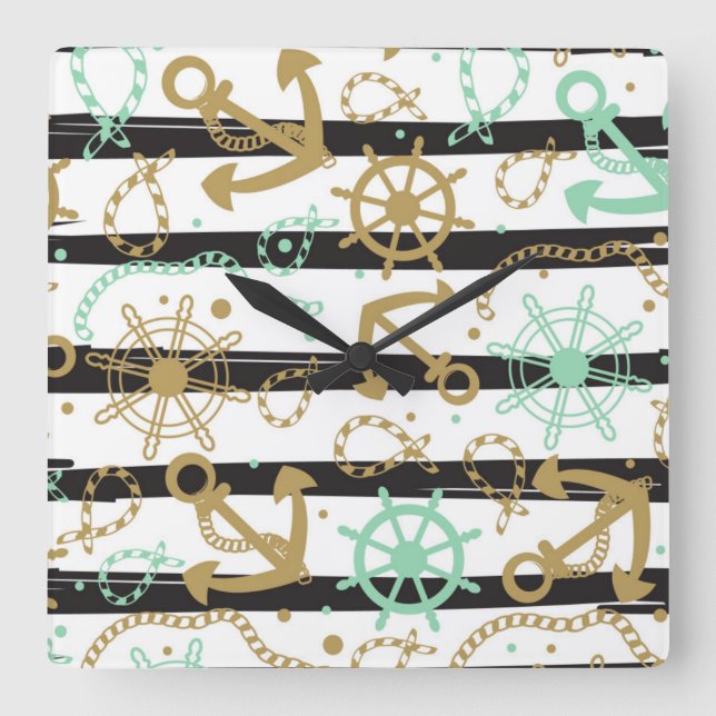 Sea Anchor Pattern Square Wall Clock (Front)