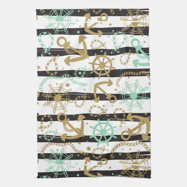 Sea Anchor Pattern Tea Towel (Vertical)