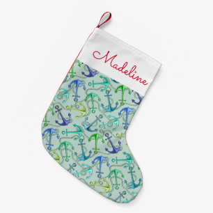 Sea Anchors And Rope Pattern Add Your Name Small Christmas Stocking