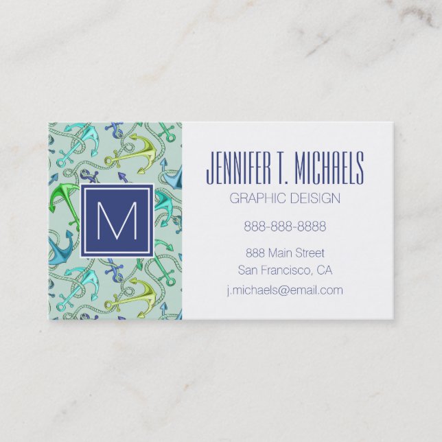 Sea Anchors And Rope Pattern Business Card (Front)