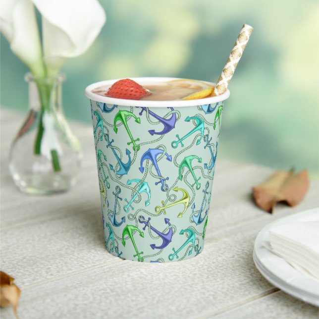 Sea Anchors And Rope Pattern Paper Cups (Insitu)