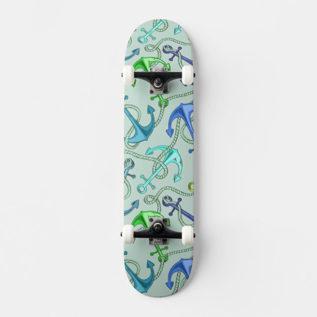Sea Anchors And Rope Pattern Skateboard (Front)
