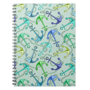Sea Anchors And Rope Pattern Spiral Notebook