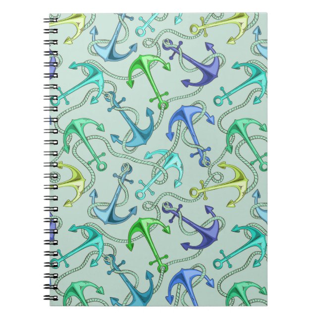 Sea Anchors And Rope Pattern Spiral Notebook (Front)