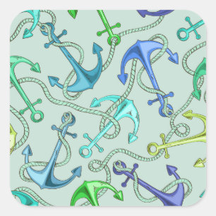 Sea Anchors And Rope Pattern Square Sticker