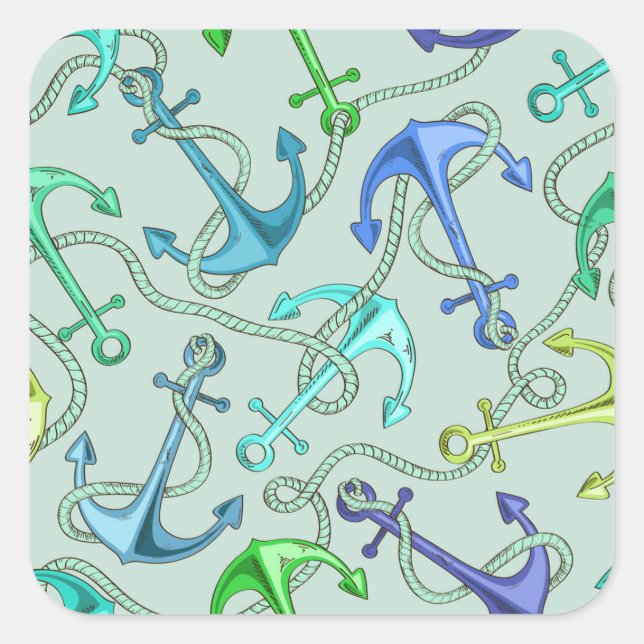 Sea Anchors And Rope Pattern Square Sticker (Front)