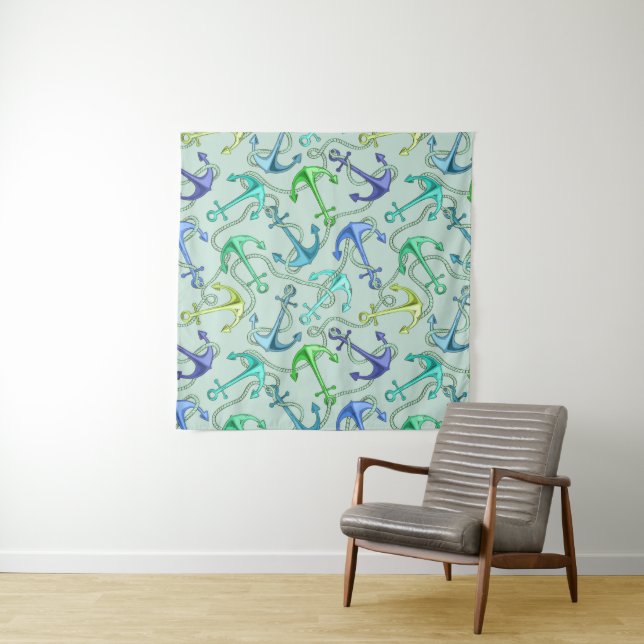 Sea Anchors And Rope Pattern Tapestry (In Situ (Horizontal))