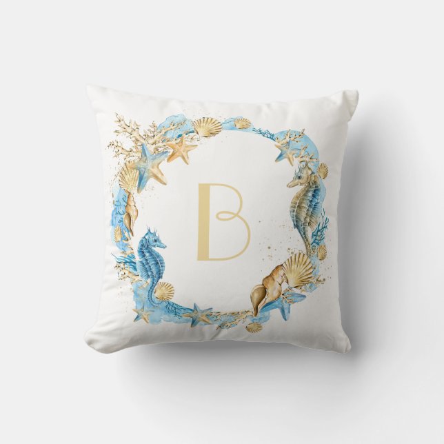 Sea and Beach Seahorse Monogram Cushion (Front)