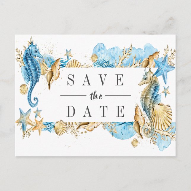 Sea and Beach Summer Wedding Save the Date Announcement Postcard (Front)
