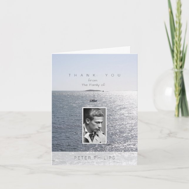 Sea and Boat Photo Frame Sympathy Thank You Card (Front)