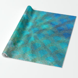 Sea and Mermaid Scales in aqua and gold Wrapping Paper