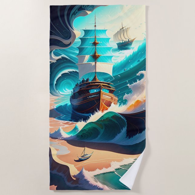 Sea And Sand Tall Ships 2 Beach Towel (Front)